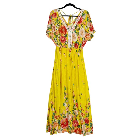 FARM RIO Floral Flutter Sleeve Faux Wrap V Neck Samara Maxi Dress SOLD - Picture 4 of 15